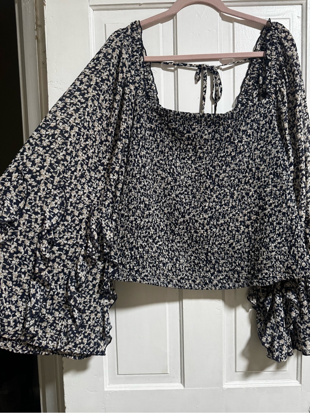 torrid Navy and Cream Floral Smocked Peasant Blouse